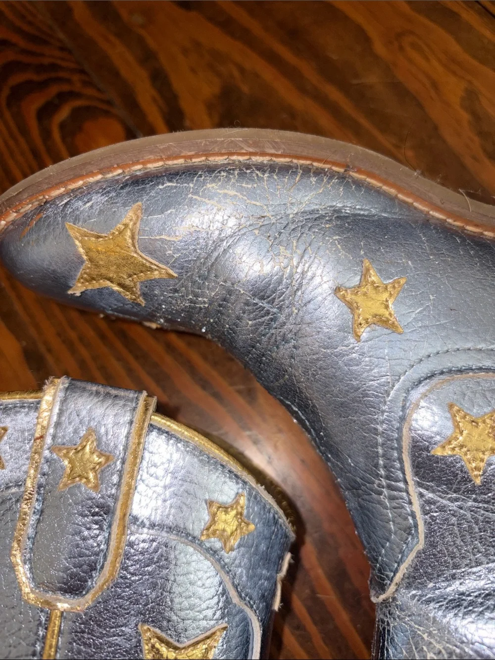 Wild + Rae Kids Metallic Silver Star Western Boots with Gold Star Accents